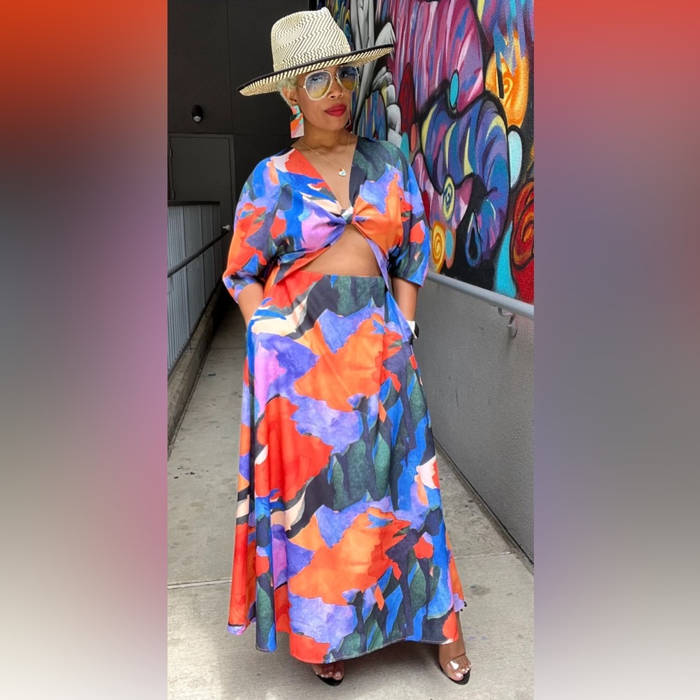 Abstract Knot Front Tie Back Midi